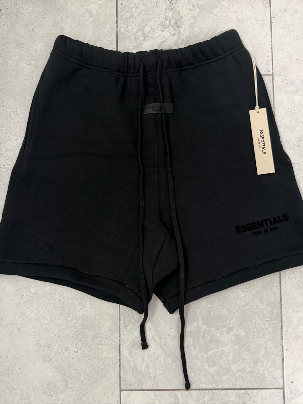 ESSENTIALS Men's Black Logo Athletic Shorts